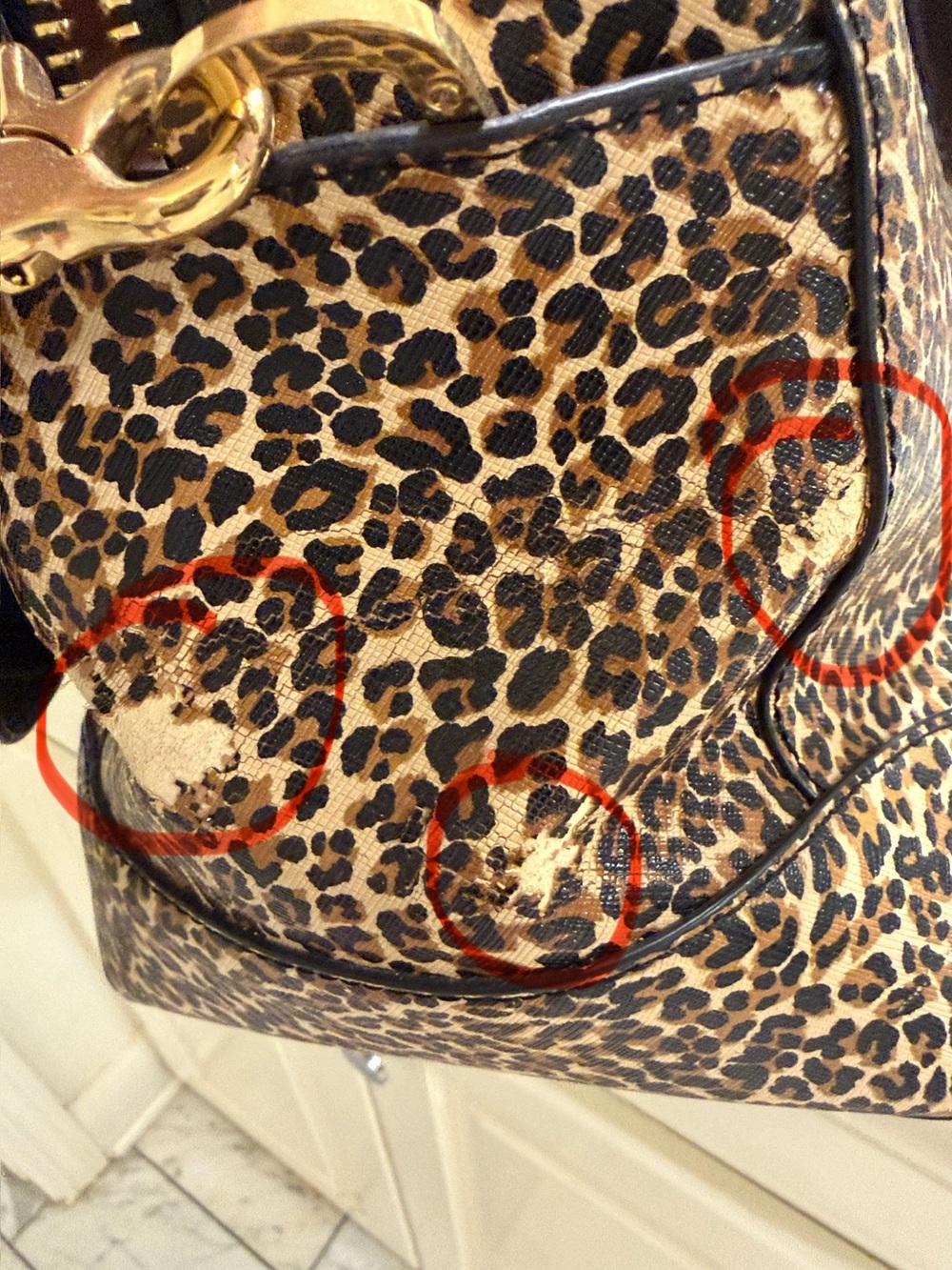 Tory Burch Leopard Print Satchel with Black Handles and Gold Logo - Picture 5 of 7